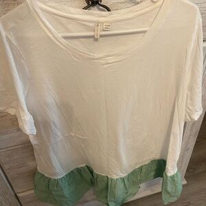 Cato White and Green Short Sleeve Top